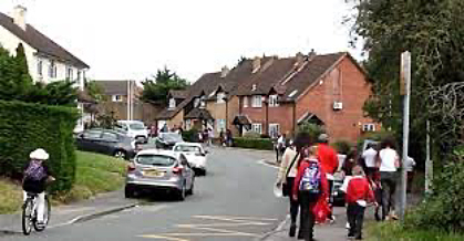Outside Calcot School with School Streets in action