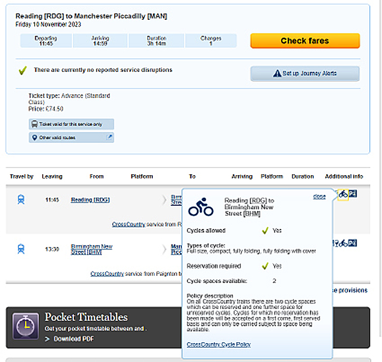 Booking a bike on a train from Reading to Birmingham