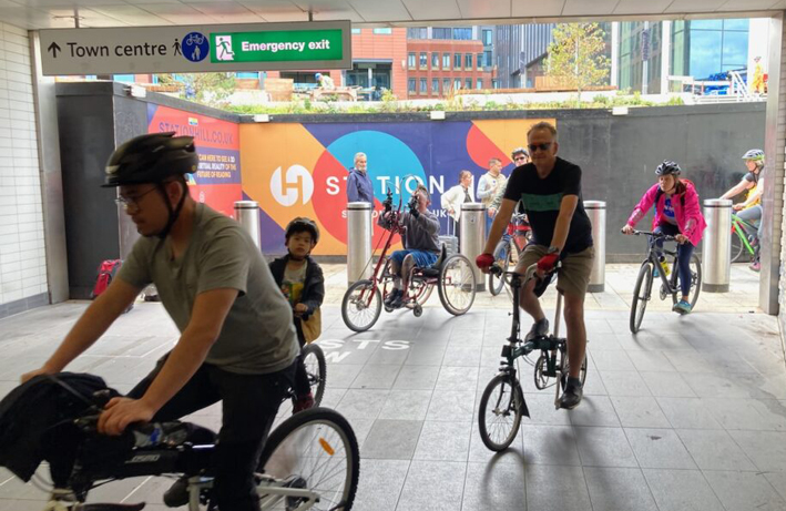 Kidical Mass going through the station pass